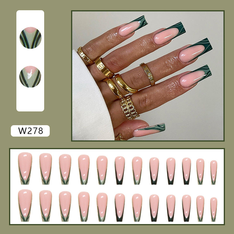 Venta al por mayor Parches de arte de uñas de rayas verdes de estilo francés